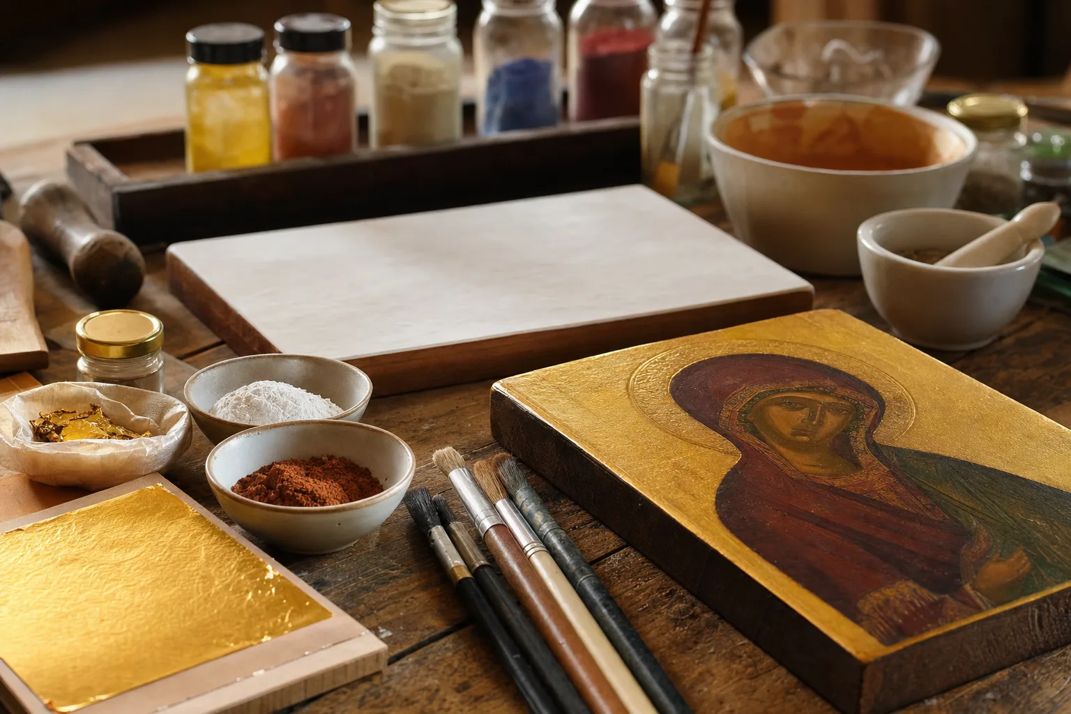 Dorure, pigments et planche : le matériel de l'iconographe